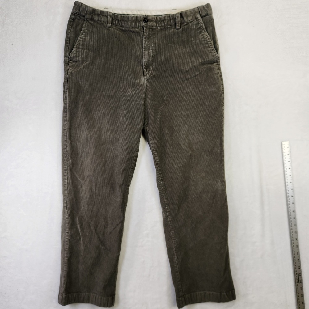 LL Bean Comfort Waist Corduroy Pants Mens 40x32 Green Olive Drab Stretch